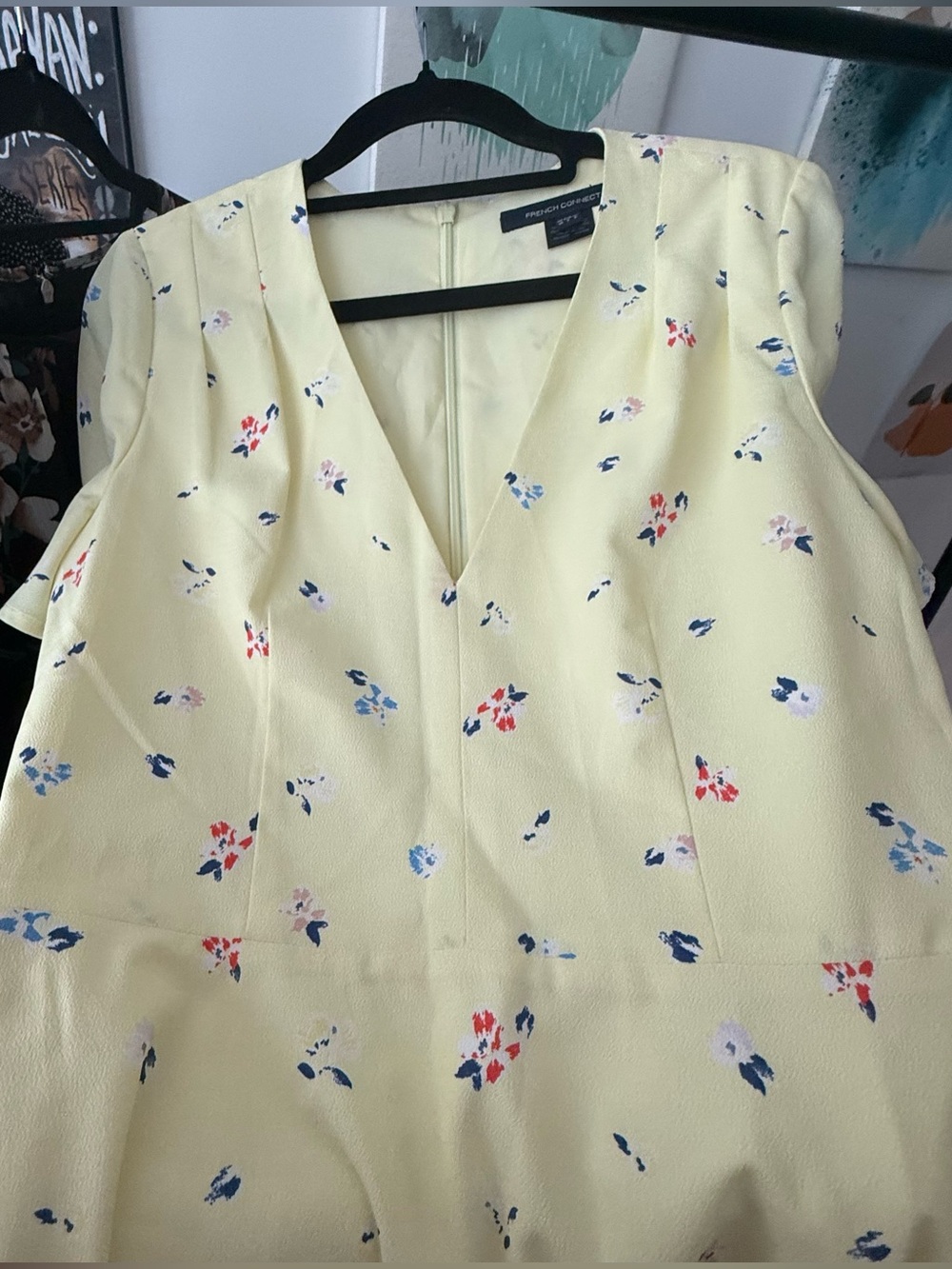 French Connection Yellow Floral Flutter Sleeve Skater Dress - Size US 6 - Picture 10 of 16